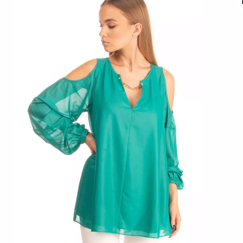 MARCIANO GUESS Cold Shoulder Chiffon Sheer Sleeve S